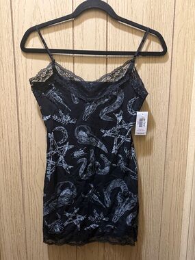 Skulls and insects Body Rage Black Lace Tank Top - Black